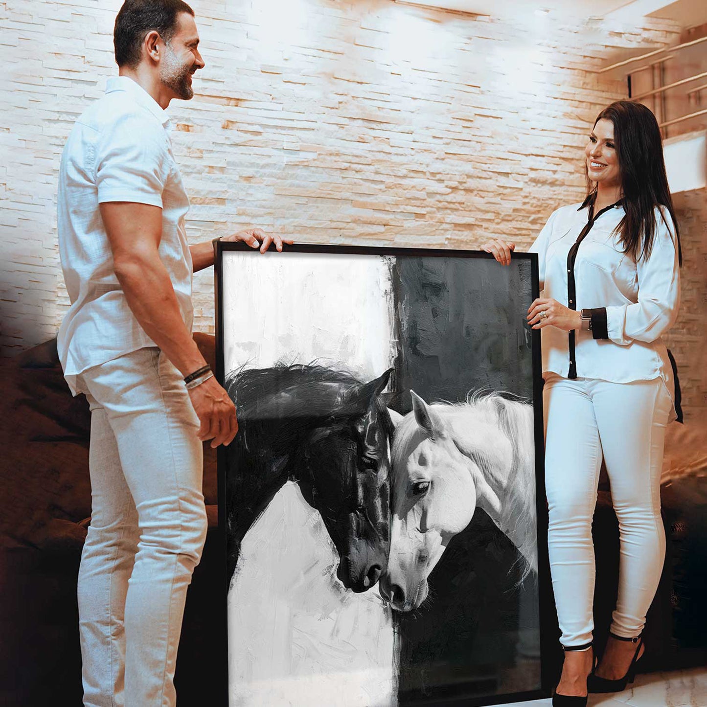 horses-in-love-black-and-white-painting