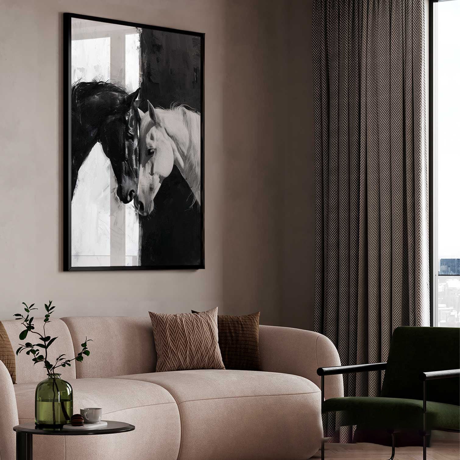 horses-in-love-black-and-white-painting