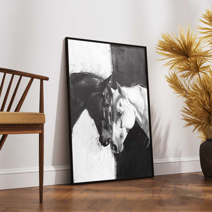 horses-in-love-black-and-white-painting