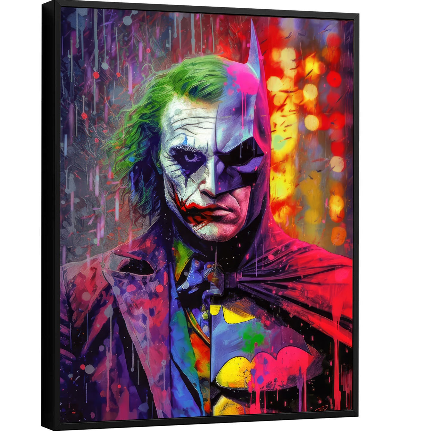 Bat vs Joker Pop Art Graffiti Portrait Mural Poster for Modern Wall Decor