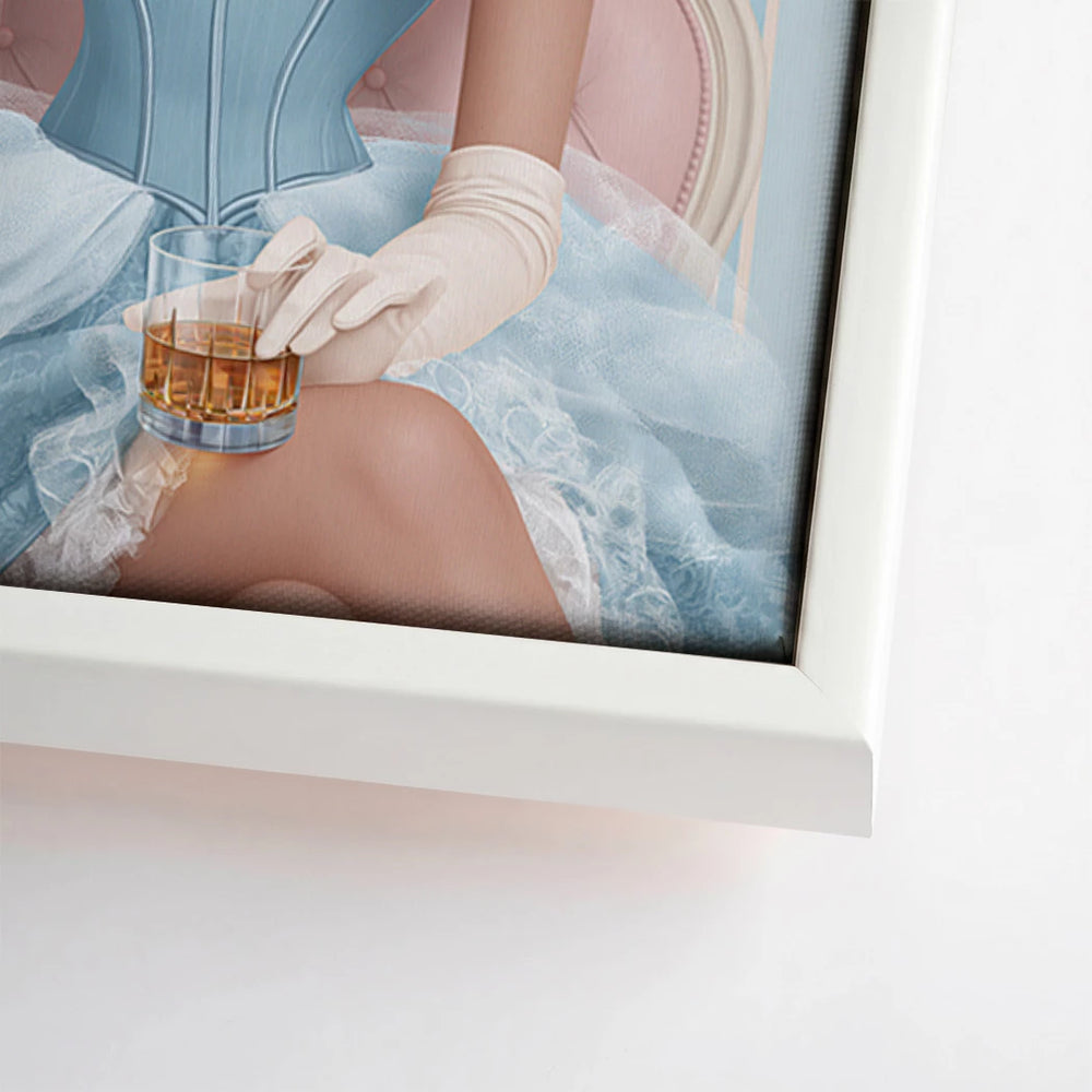 Cinematic pop art illustration of a stylish woman in a living room setting.
