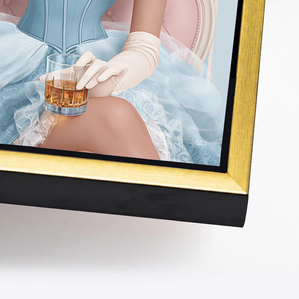 Edgy fashion wall art vibe with a modern pin-up character against a light background.