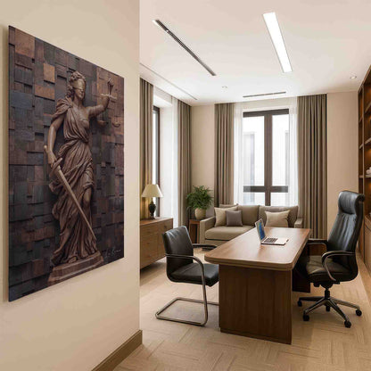 Sculptural wall decor with classical influences and modern wooden material.