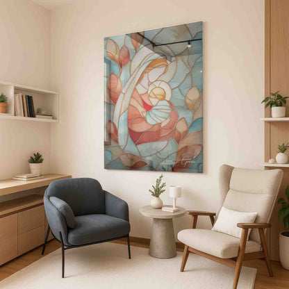 Vitrart Sacred Ribbon Painting featuring warm coral and blue hues