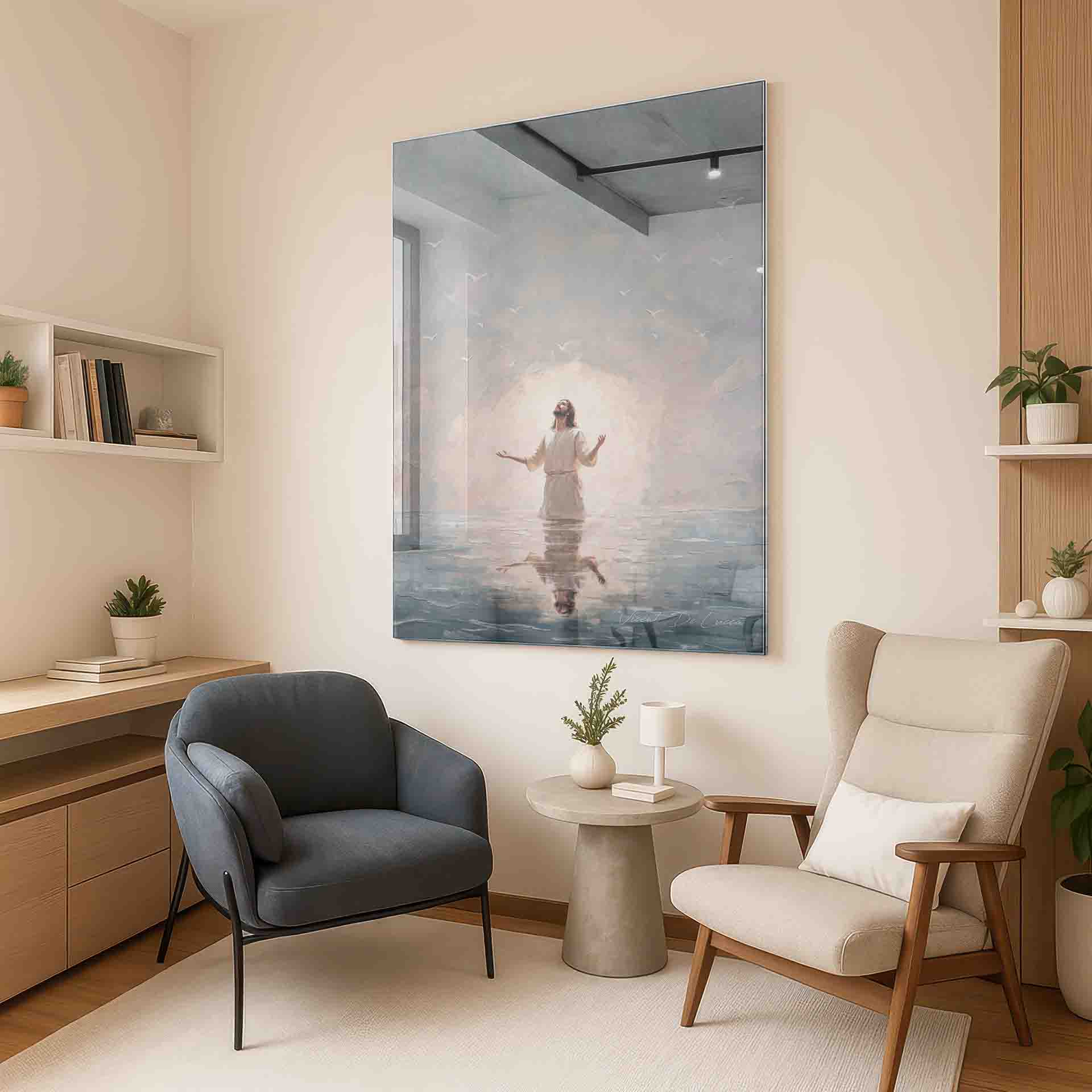 Suits modern interiors with a reflective, contemplative vibe.