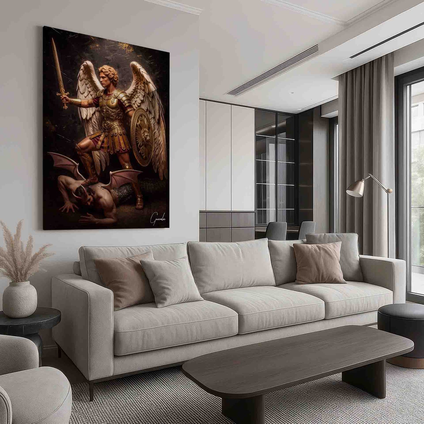 Golden Saint Michael Painting - Archangel Michael Religious Wall Art - Image 5