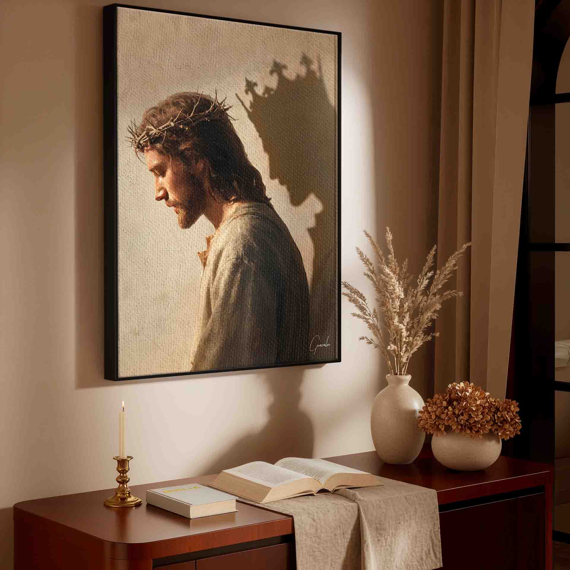 Warm beige painterly background with visible brushstrokes