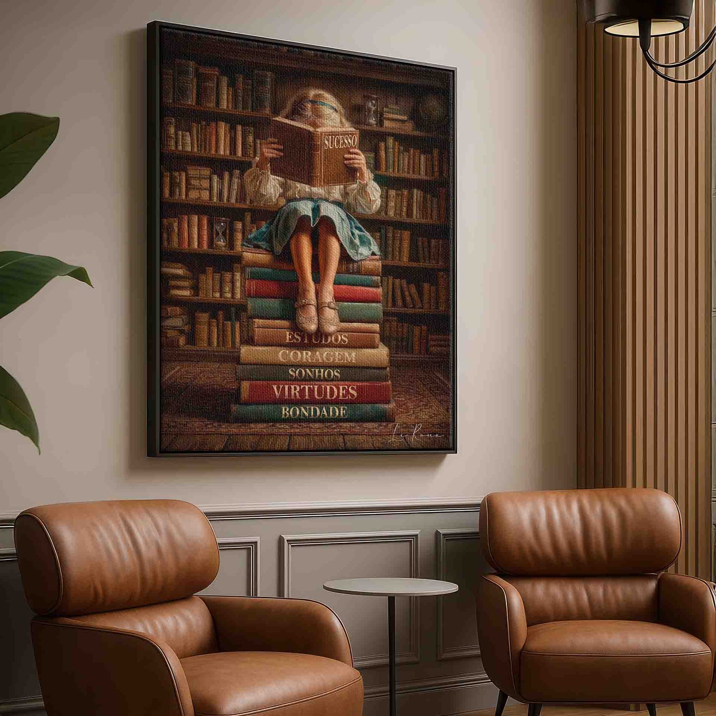 Painterly scene with forest-green tones creating a timeless academic mood