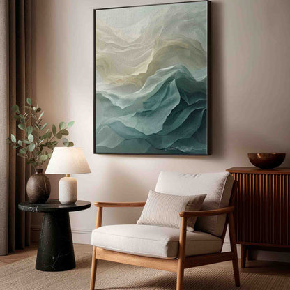 Scandinavian style abstract wall art in cream, mint and teal hues
