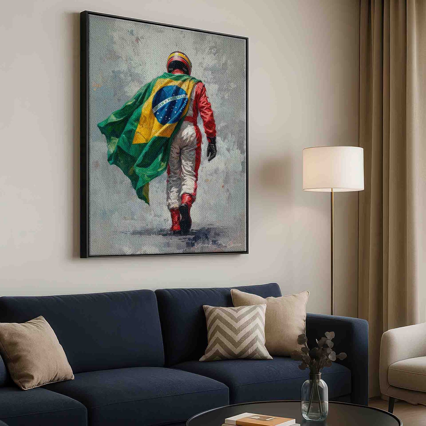 Vibrant Brazilian flag colors as a cape in a heroic scene