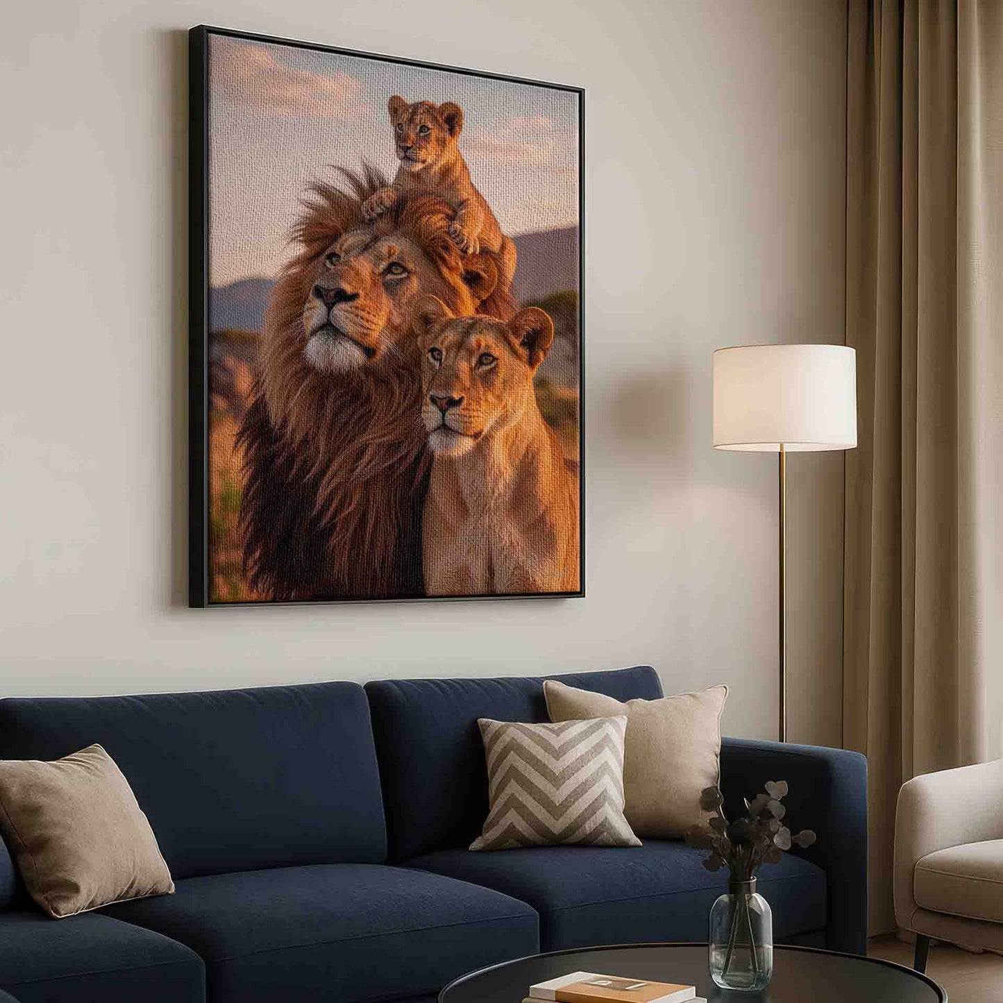 Wall art of a lion pride suitable for bedroom or office.