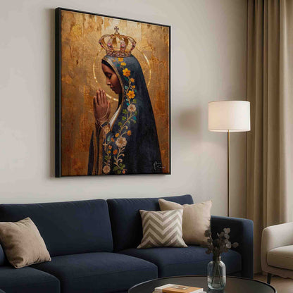 Dramatic lighting highlighting the holy figure in a luxurious setting