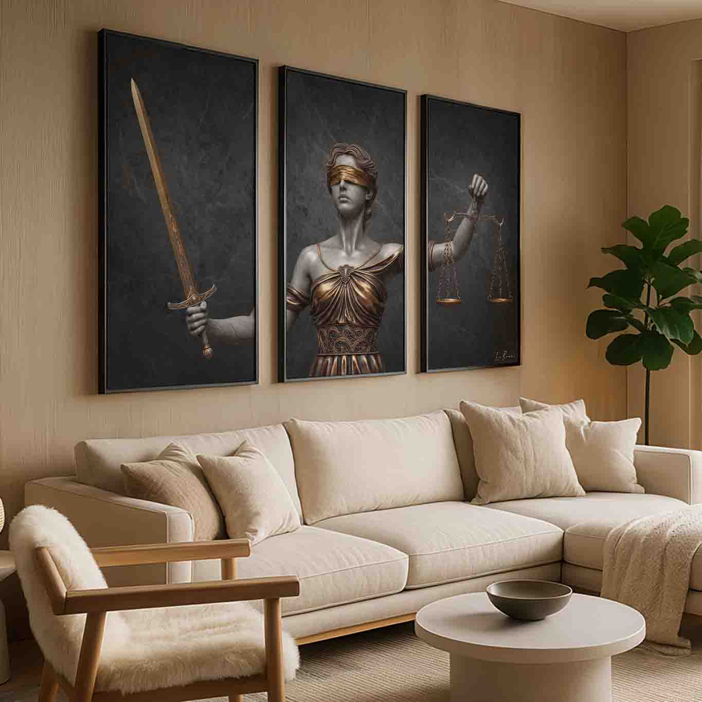 High-contrast artwork in gold, grey, and black tones conveying authority and integrity
