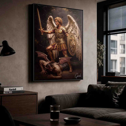 Golden Saint Michael Painting - Archangel Michael Religious Wall Art - Image 4