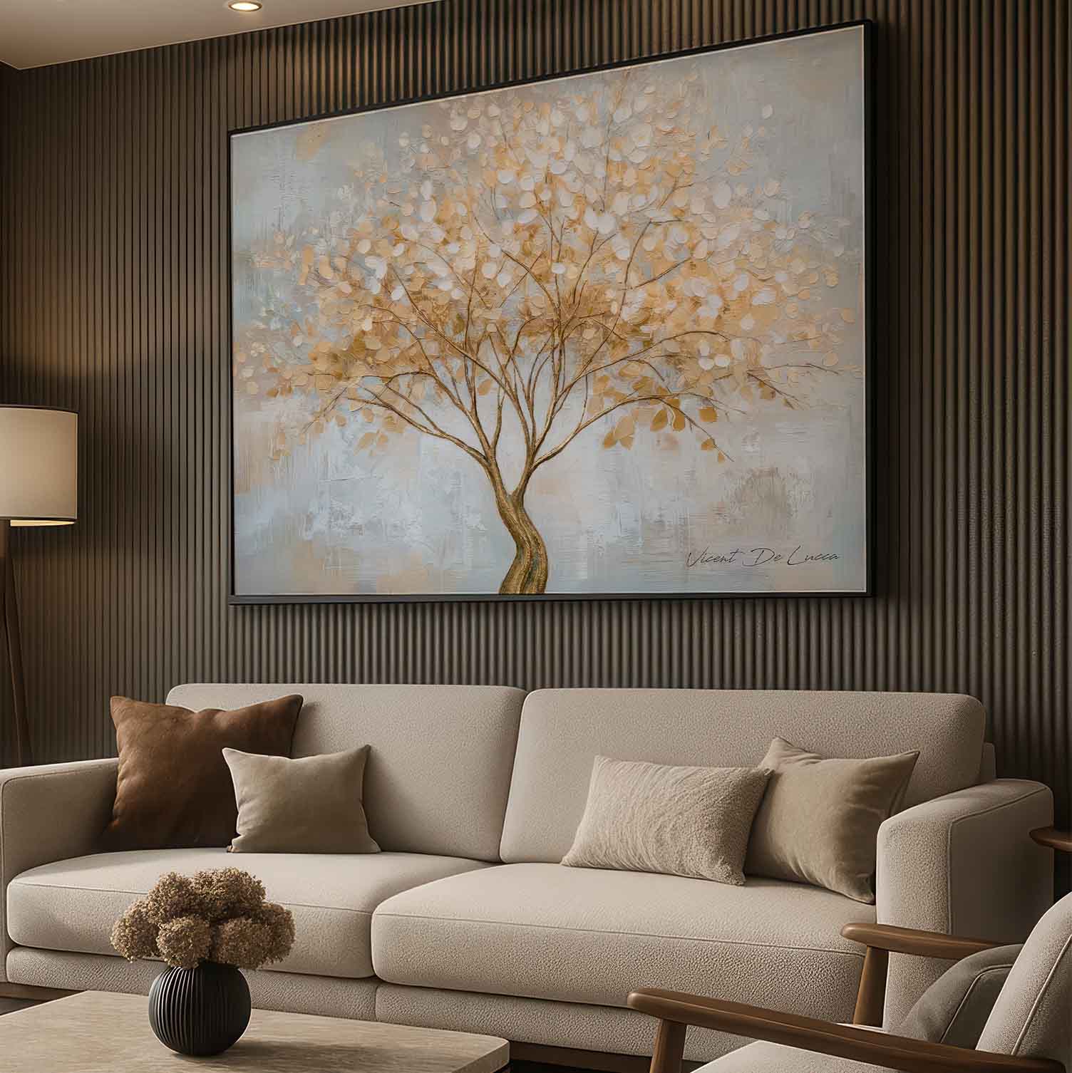 Gold-toned trunk and branches with cream and white foliage