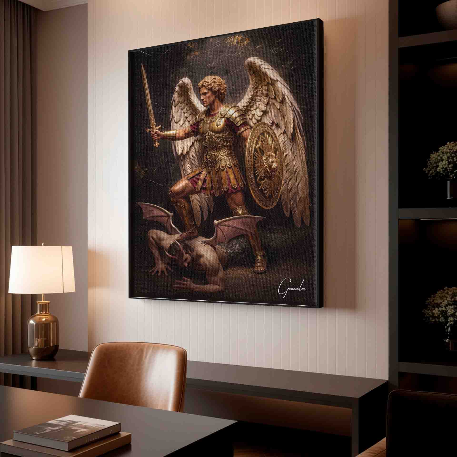 Golden Saint Michael Painting - Archangel Michael Religious Wall Art - Image 7