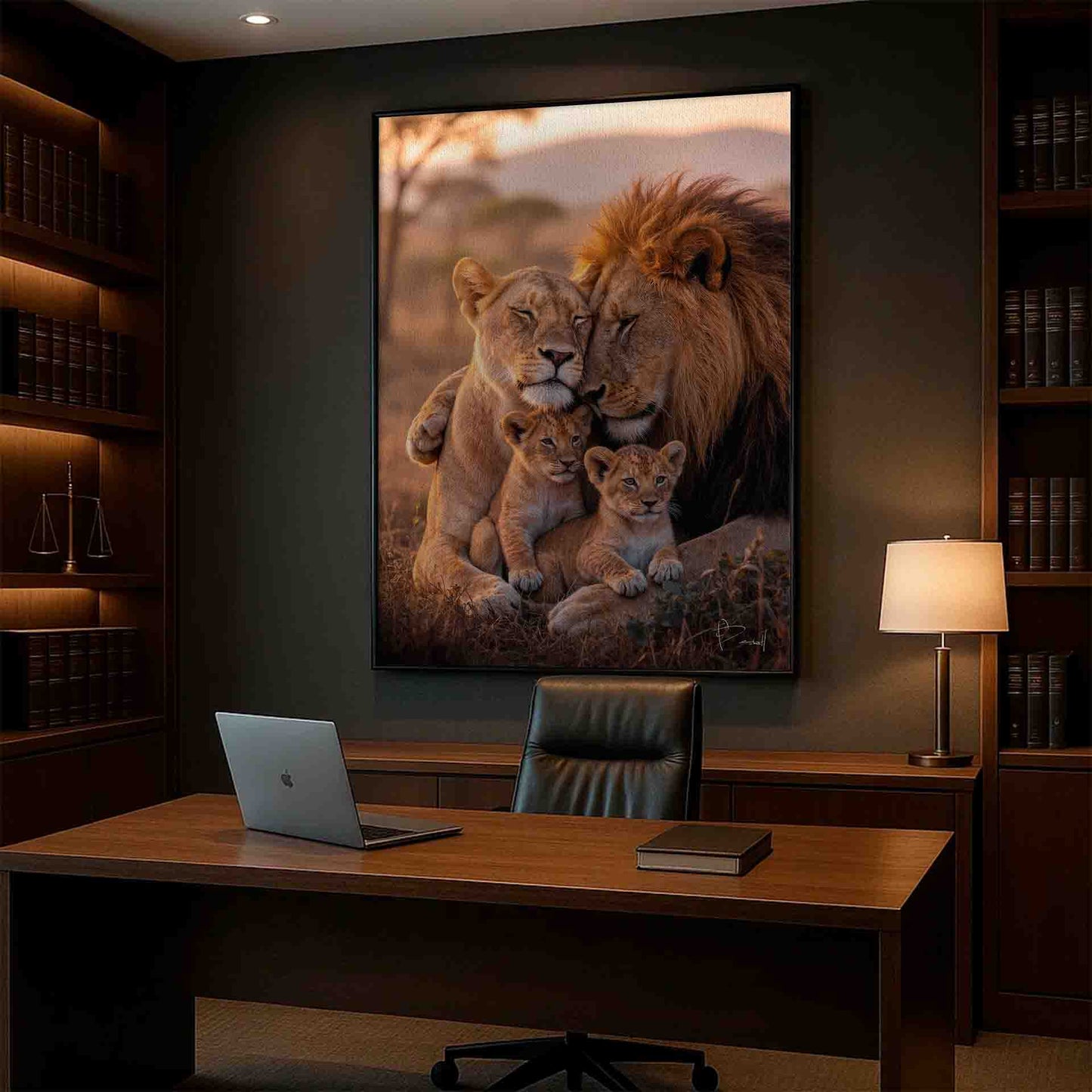 Cozy home decor featuring regal lions in a peaceful, intimate pose