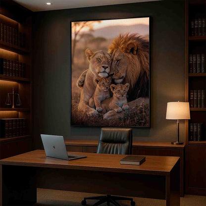 Cozy home decor featuring regal lions in a peaceful, intimate pose