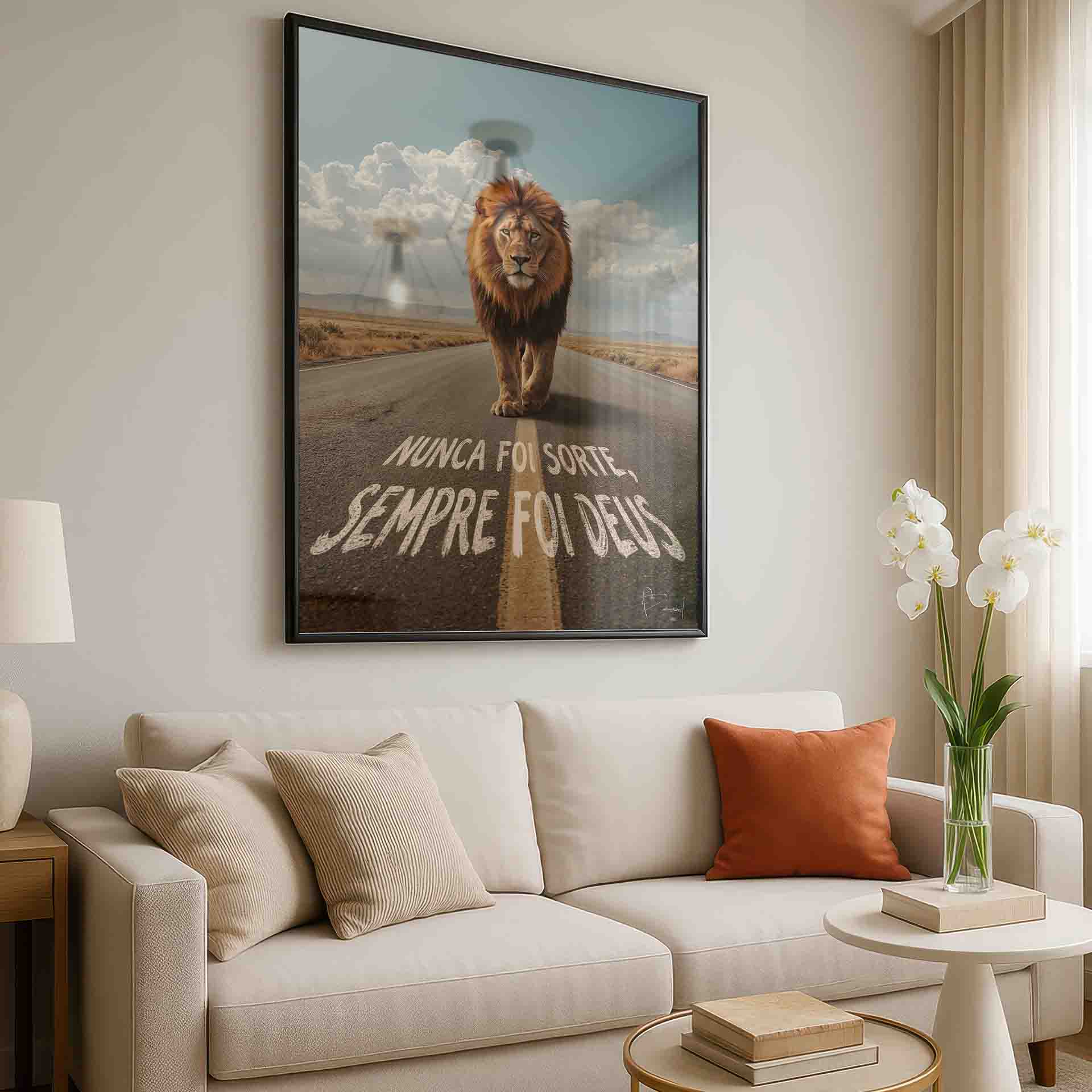 Central composition emphasizing the lion's direct gaze
