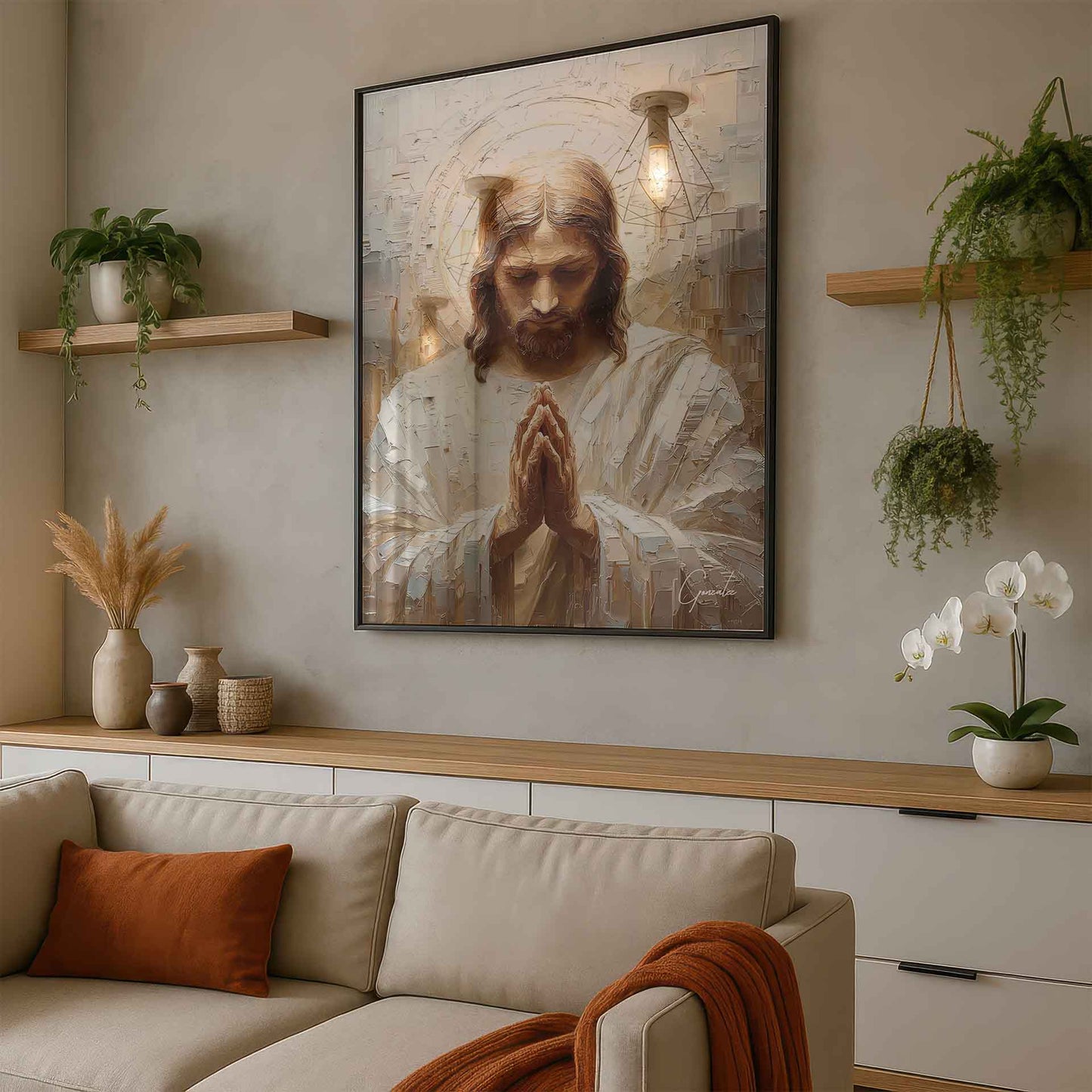 Living room or study wall art with a peaceful, prayerful mood