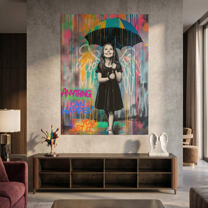 Vibrant mural with dripping neon paint in pink, blue, yellow, and green.