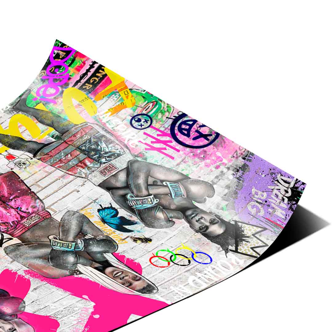 Central composition highlighting the empowering text DREAM BIG and FIGHT within a street art-inspired design