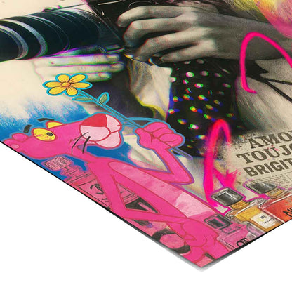 Graphic Paris skyline and iconic landmarks embedded in a colorful, graffiti-inspired background.