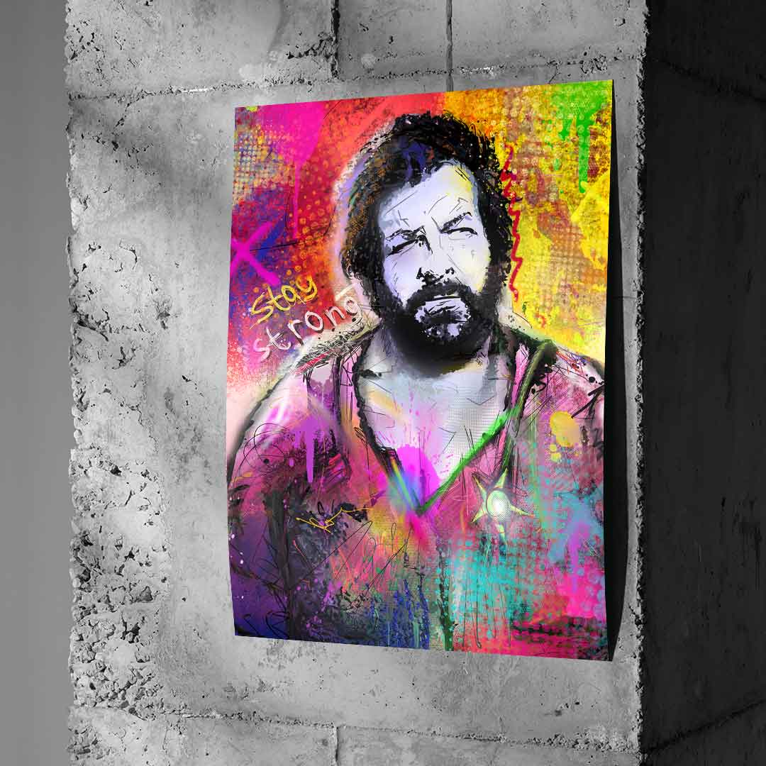 Close-up of neon color splashes and bold black outlines in a street-art inspired poster.