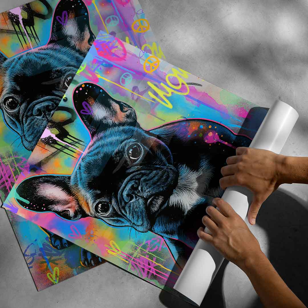 Vibrant pop-art inspired wall art with bold color blocks and a street-art vibe