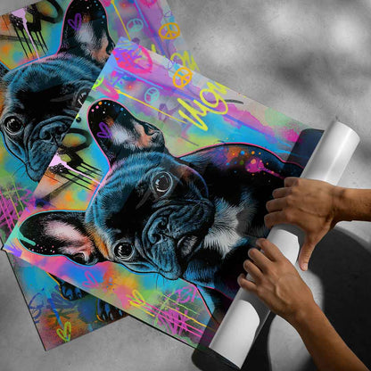 Vibrant pop-art inspired wall art with bold color blocks and a street-art vibe