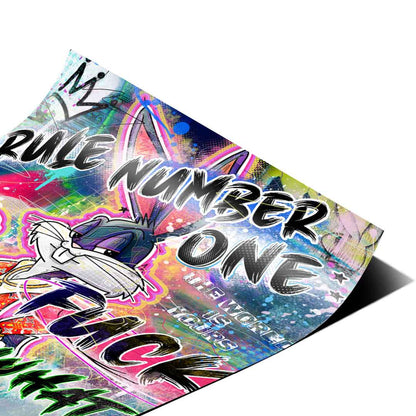 Dynamic splatters and drips of neon color across the composition.