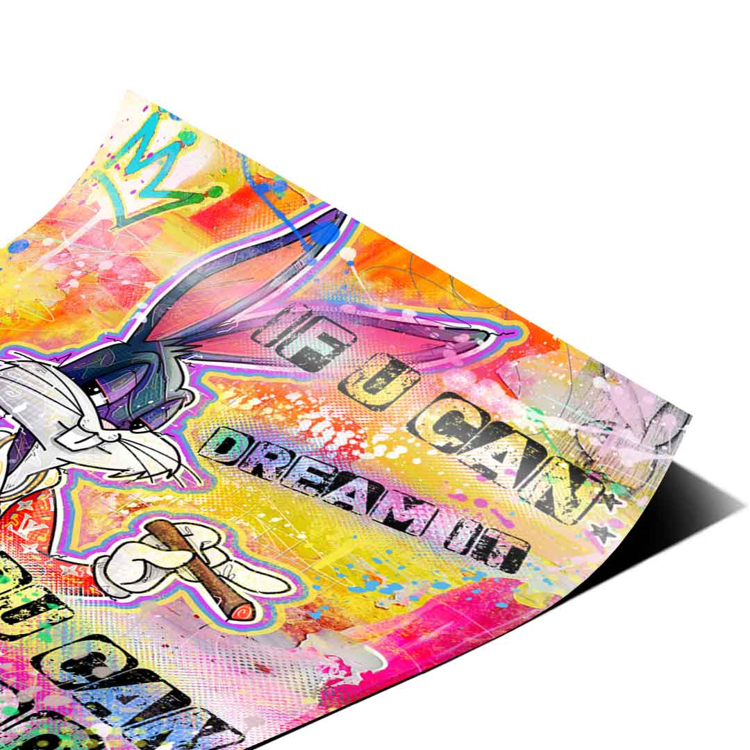 Energetic graffiti background with electric pink, yellow, purple, and blue brushstrokes.