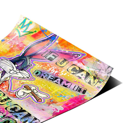Energetic graffiti background with electric pink, yellow, purple, and blue brushstrokes.
