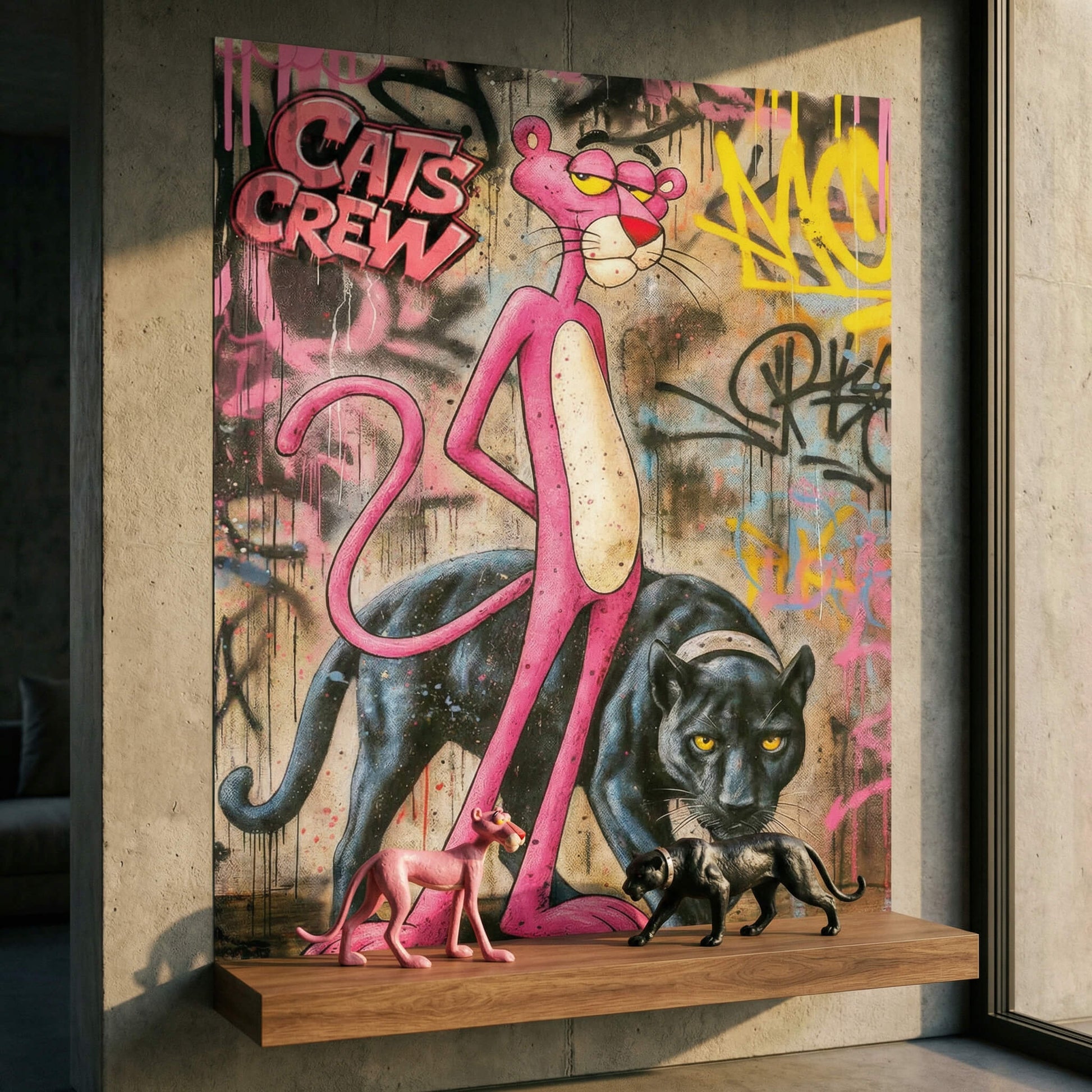 Graffiti wall featuring the bold CATS CREW text and urban art elements