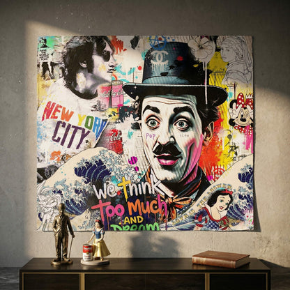 Section featuring bold New York City text, vibrant colors, and retro Coca-Cola cans embedded in the collage.