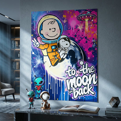 Colorful street-art style poster featuring the astronauts with bold splashes and graphic shapes—perfect for a kid's room.
