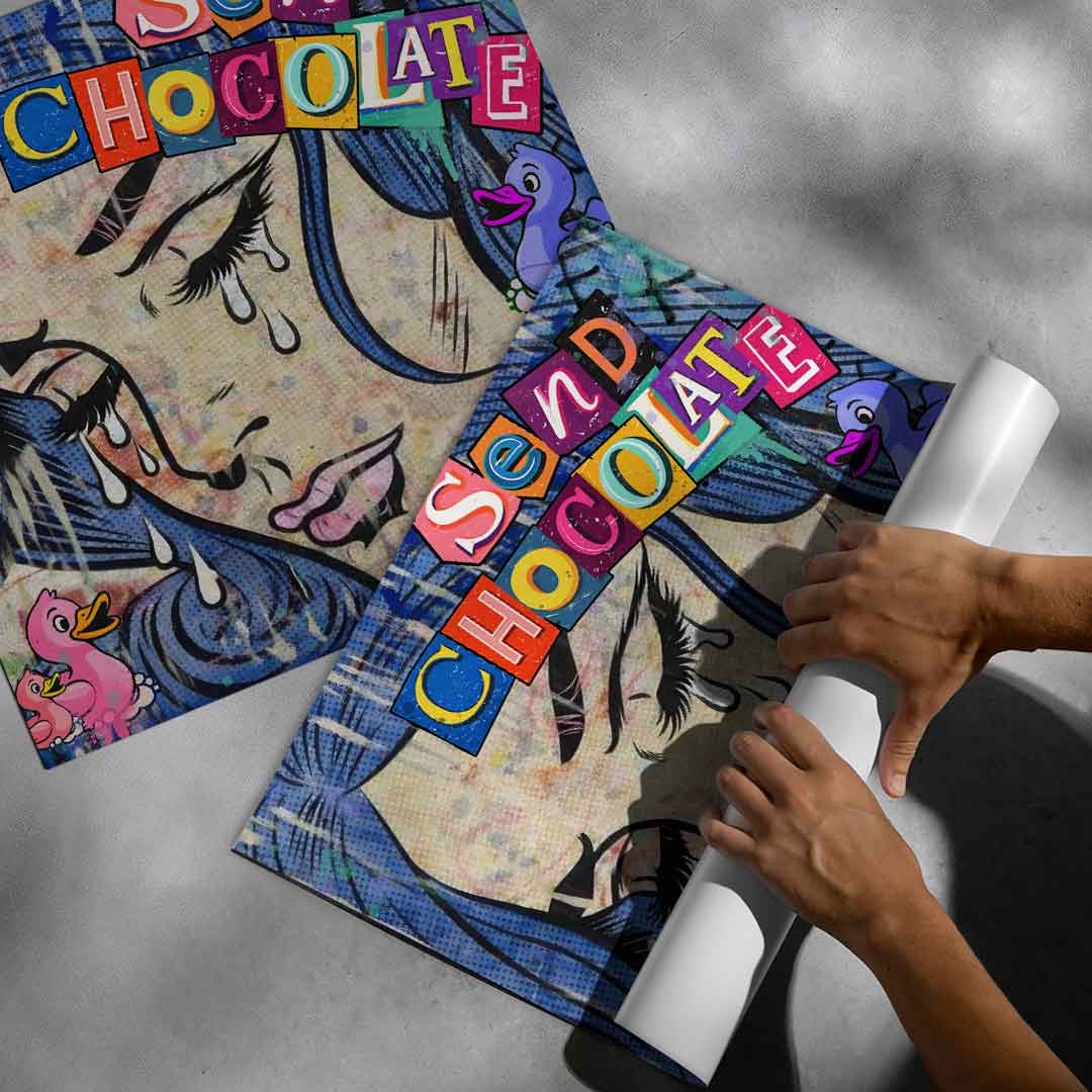 Comic-book style scene with dynamic graffiti drips and splatters behind the portrait.