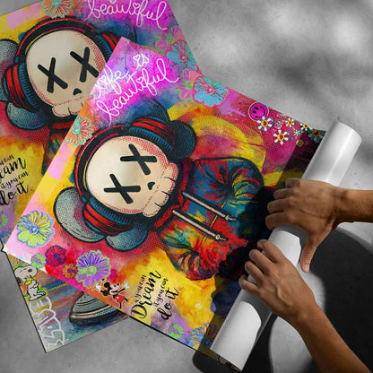 Poster suited for contemporary and teen rooms with bright, eclectic wall decor