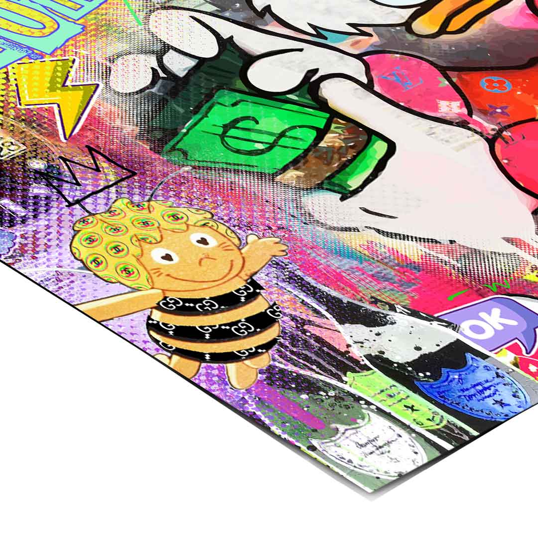 Vibrant urban Pop Art poster style suited for contemporary living rooms or offices.