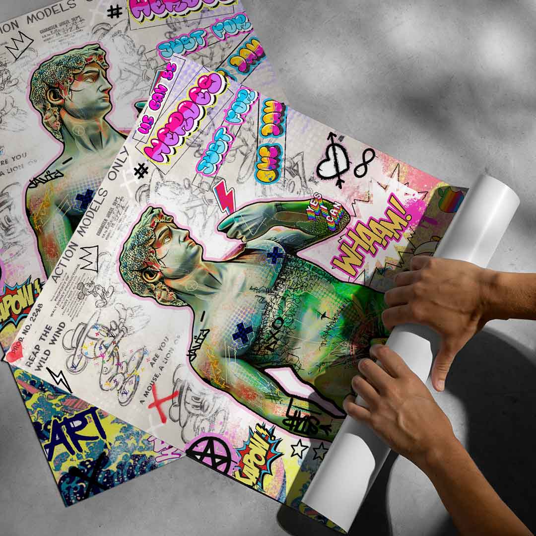 Fusion of Pop Art, Street Art and graffiti in a bold contemporary poster