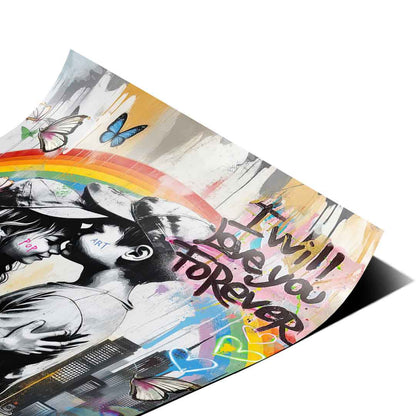 Girl's face with a bold Pop motif amid urban graffiti elements