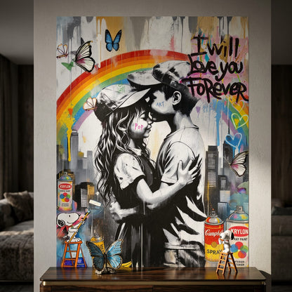 Graffiti-styled artwork with bright colors and street art vibe