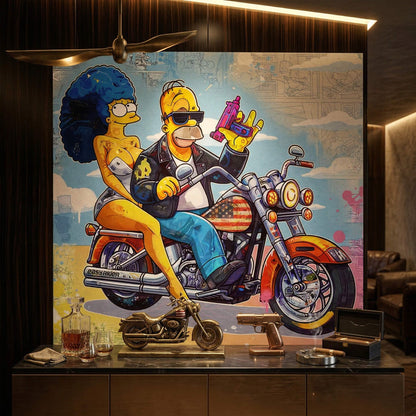 Vibrant street-art style poster with bright yellows, blues, and oranges and a montage of comic panels in the background.