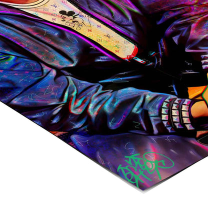 Neon-toned urban vibe with glowing thumbs-up and heart icons within a graffiti aesthetic.