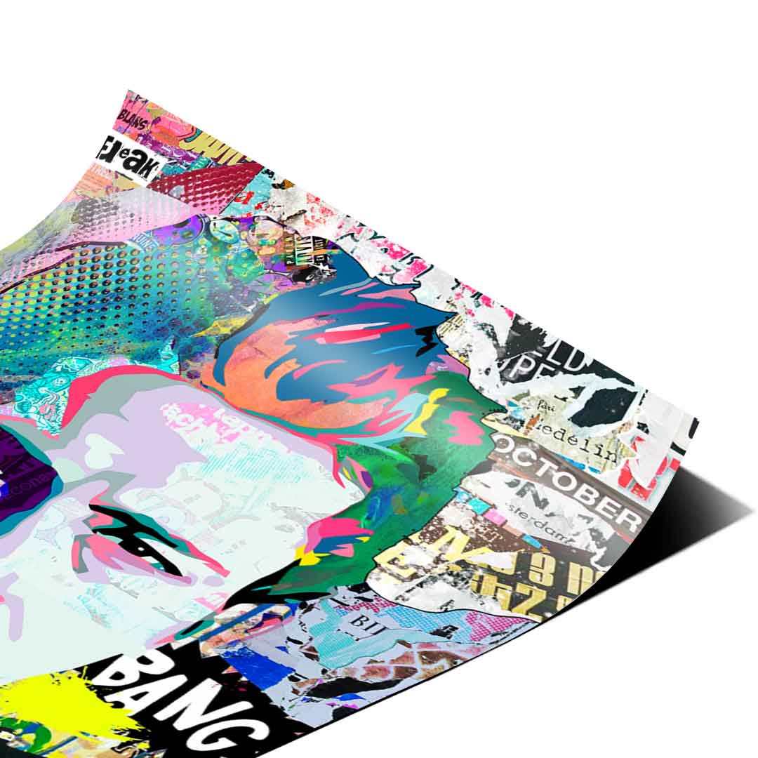 Stylized male figure in split-style Pop Art composition with rebellious street art vibe.