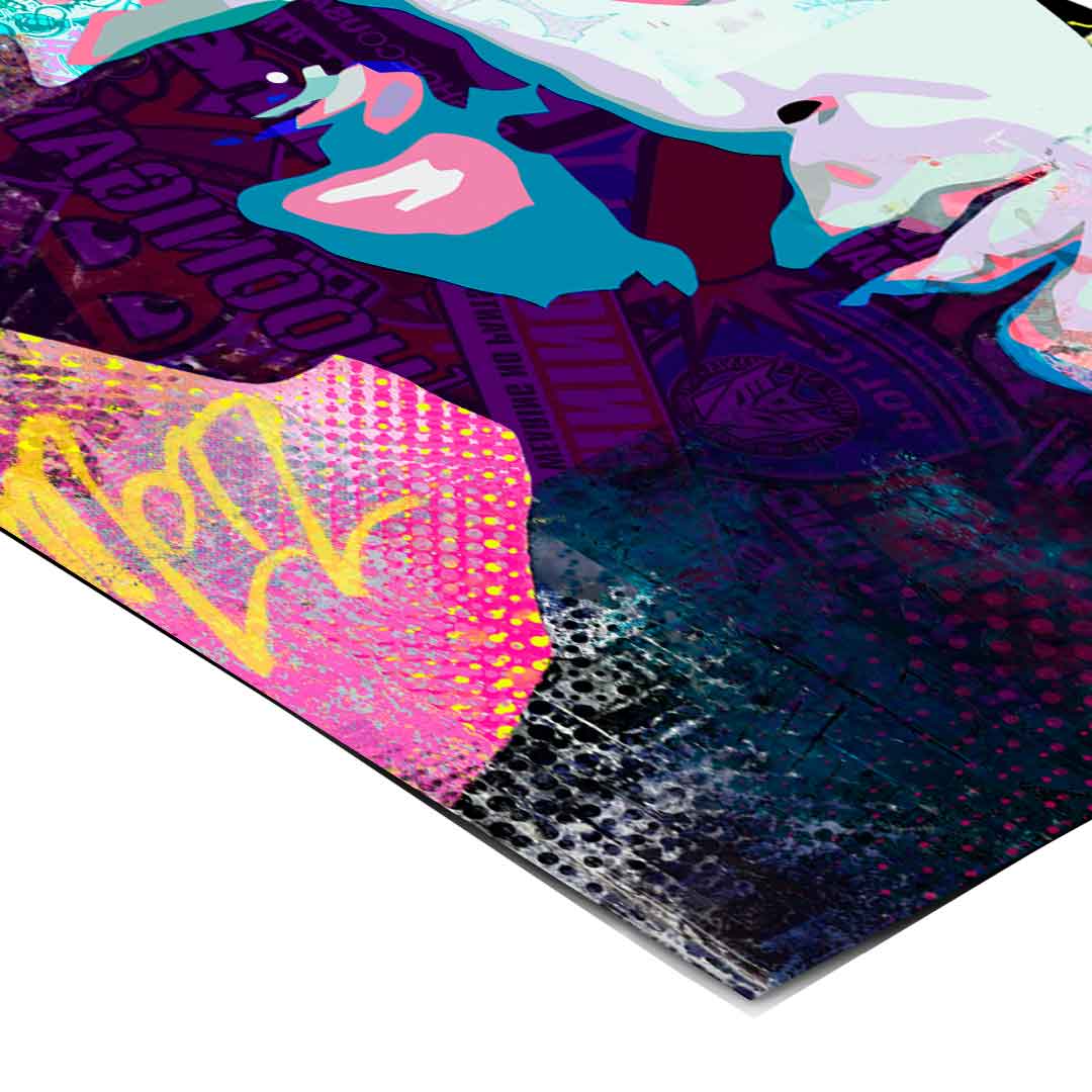 Neon color blocks and street graffiti textures creating a contemporary wall art poster.