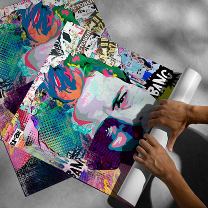 Energetic, eclectic wall art suitable for living rooms, studios, or entertainment spaces in industrial interiors.