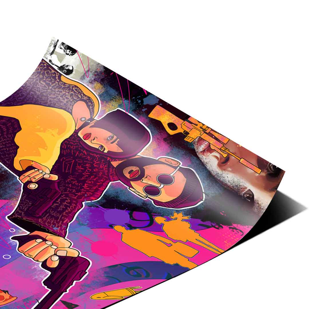 Modern urban decor wall art featuring Leon and Mathilda in dynamic action