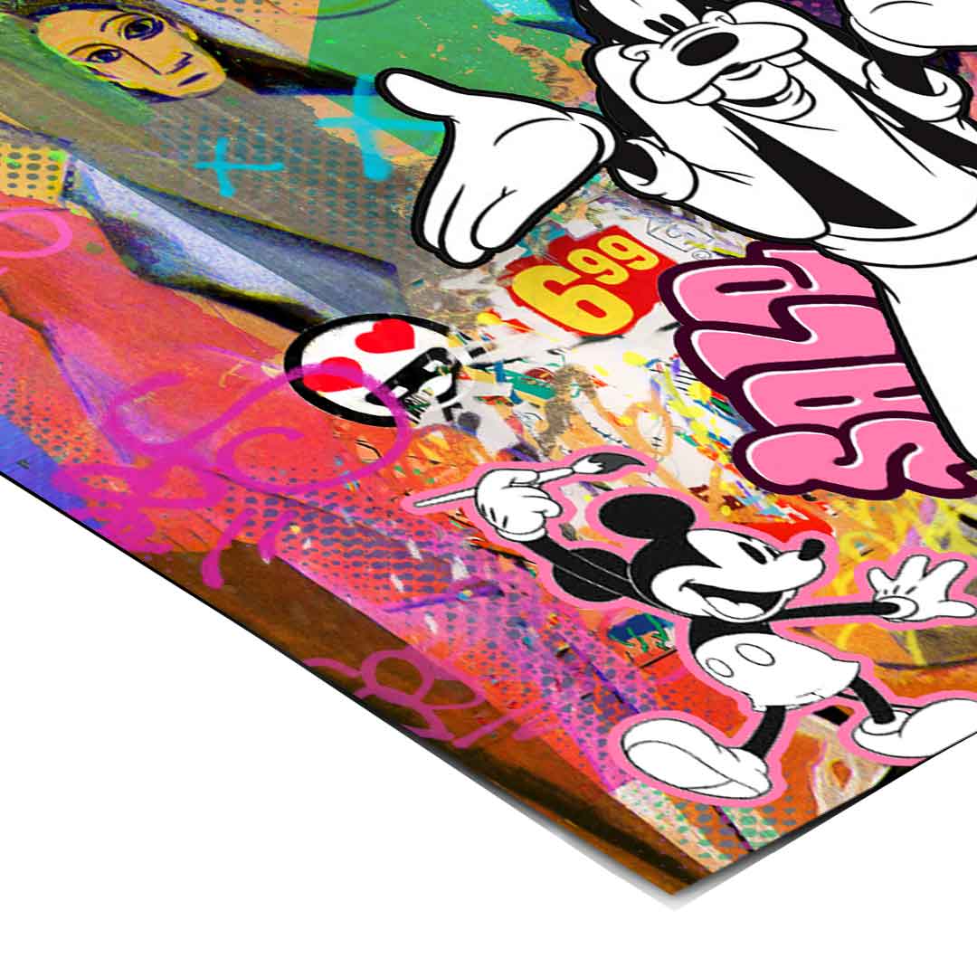 High-contrast saturated colors and fragmented shapes