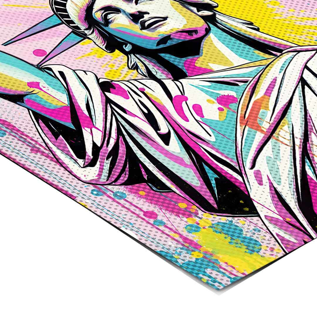 Comic-style halftone patterns accent Liberty Ice poster for urban decor